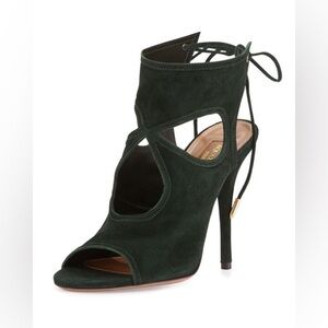 Aquazzura Sexy Thing Tie-Back Keyhole Sandal, Dark Green Size 41